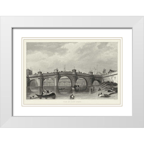 Vue Du Pont Neuf White Modern Wood Framed Art Print with Double Matting by Pugin, A.