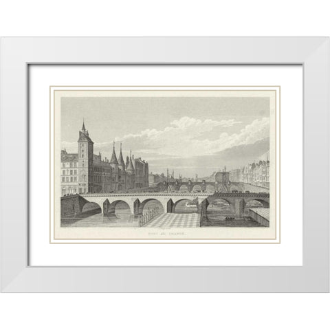 Pont Au Change White Modern Wood Framed Art Print with Double Matting by Pugin, A.