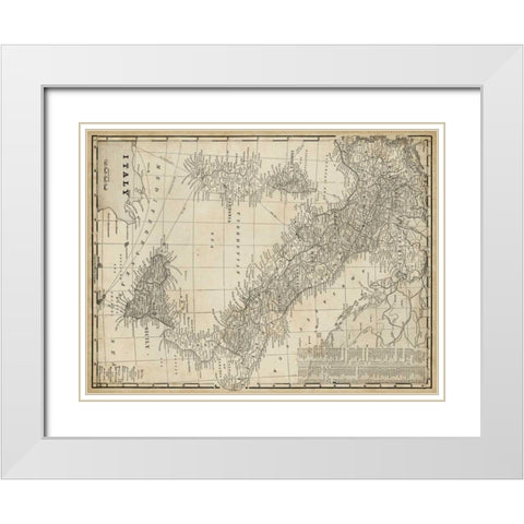 Antique Map of Italy White Modern Wood Framed Art Print with Double Matting by Vision Studio