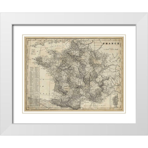 Antique Map of France White Modern Wood Framed Art Print with Double Matting by Vision Studio