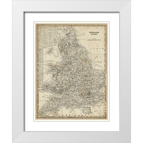 Antique Map of England White Modern Wood Framed Art Print with Double Matting by Vision Studio