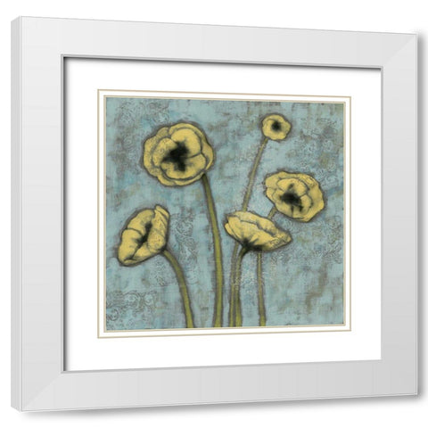 Sun Poppies I White Modern Wood Framed Art Print with Double Matting by Goldberger, Jennifer