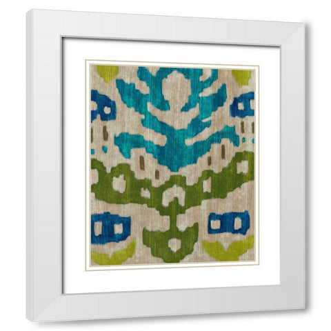 Teal Ikat II White Modern Wood Framed Art Print with Double Matting by Zarris, Chariklia