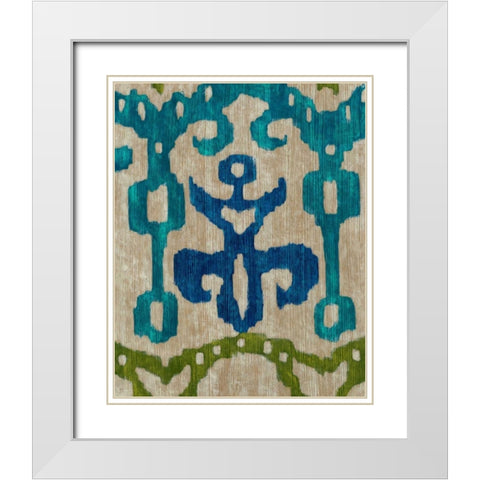 Teal Ikat III White Modern Wood Framed Art Print with Double Matting by Zarris, Chariklia