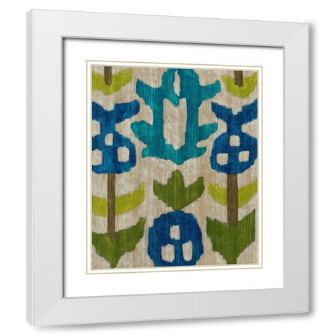 Teal Ikat IV White Modern Wood Framed Art Print with Double Matting by Zarris, Chariklia