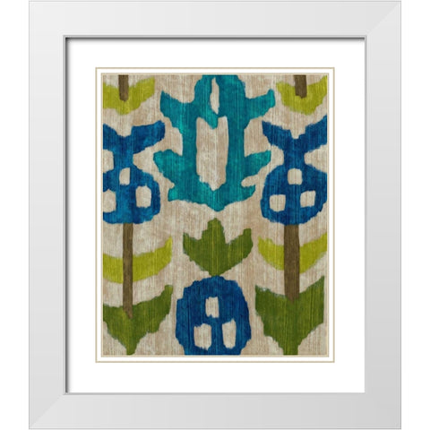 Teal Ikat IV White Modern Wood Framed Art Print with Double Matting by Zarris, Chariklia