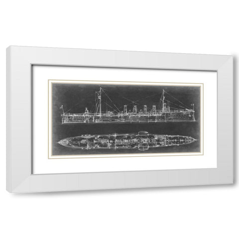 Navy Cruiser Blueprint White Modern Wood Framed Art Print with Double Matting by Harper, Ethan