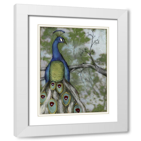 Peacock Reflections II White Modern Wood Framed Art Print with Double Matting by Goldberger, Jennifer