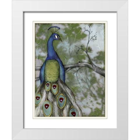 Peacock Reflections II White Modern Wood Framed Art Print with Double Matting by Goldberger, Jennifer