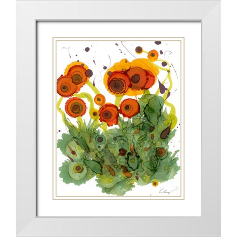 Poppy Whimsy VII White Modern Wood Framed Art Print with Double Matting by Baynes, Cheryl