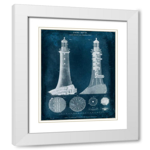 Lighthouse Blueprint White Modern Wood Framed Art Print with Double Matting by Vision Studio
