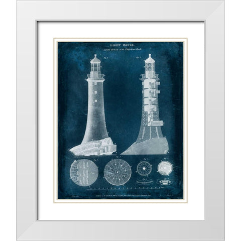 Lighthouse Blueprint White Modern Wood Framed Art Print with Double Matting by Vision Studio