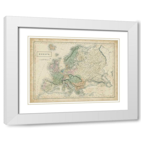 Map of Europe White Modern Wood Framed Art Print with Double Matting by Hall, Sidney