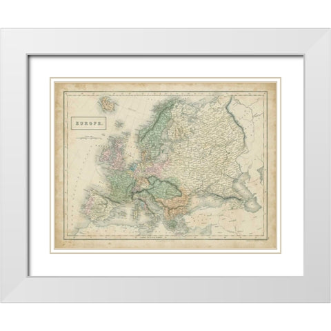 Map of Europe White Modern Wood Framed Art Print with Double Matting by Hall, Sidney