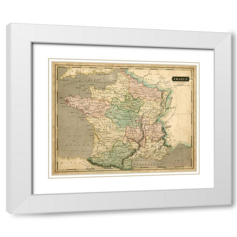 Thomsons Map of France White Modern Wood Framed Art Print with Double Matting by Thomson
