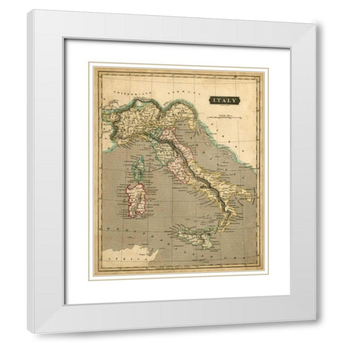 Thomsons Map of Italy White Modern Wood Framed Art Print with Double Matting by Thomson