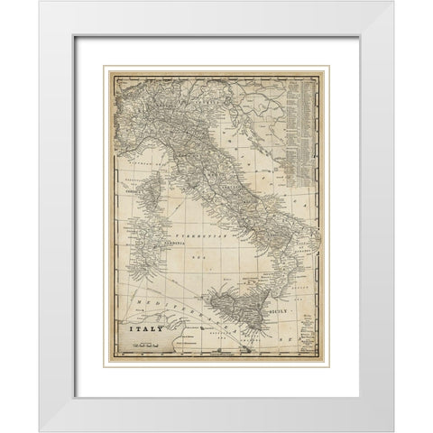 Custom Antique Map of Italy White Modern Wood Framed Art Print with Double Matting by Vision Studio