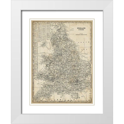 Custom Antique Map of England White Modern Wood Framed Art Print with Double Matting by Vision Studio