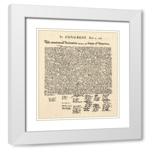 Declaration of Independence Doc. White Modern Wood Framed Art Print with Double Matting by Founding Fathers