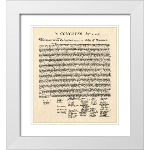 Declaration of Independence Doc. White Modern Wood Framed Art Print with Double Matting by Founding Fathers