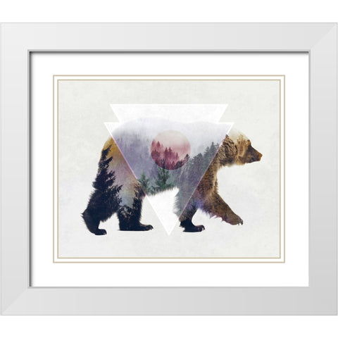 Bear Double Exposure Wildlife Art White Modern Wood Framed Art Print with Double Matting by Circle Art Group