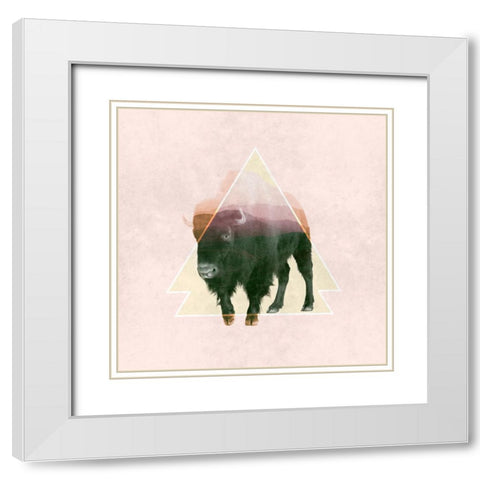 Bison Double Exposure Wildlife Art White Modern Wood Framed Art Print with Double Matting by Circle Art Group