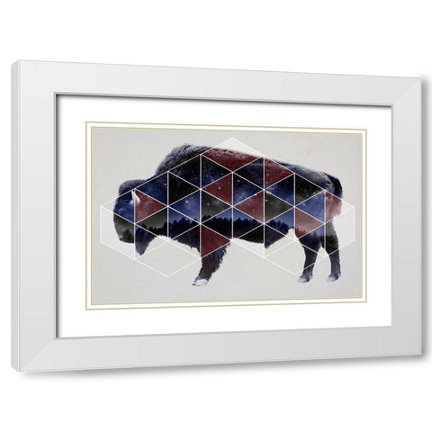 Bison Double Exposure Wildlife Art II White Modern Wood Framed Art Print with Double Matting by Circle Art Group