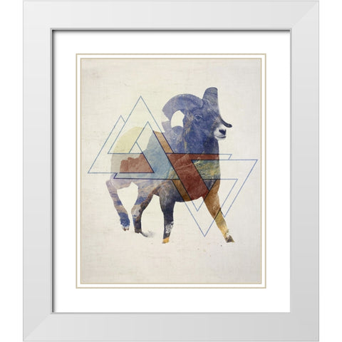 Ram Double Exposure Wildlife Art White Modern Wood Framed Art Print with Double Matting by Circle Art Group