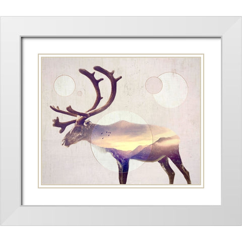 Double Exposure Wildlife Art - Reindeer White Modern Wood Framed Art Print with Double Matting by Circle Art Group
