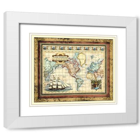 Map of the World White Modern Wood Framed Art Print with Double Matting by Vision Studio