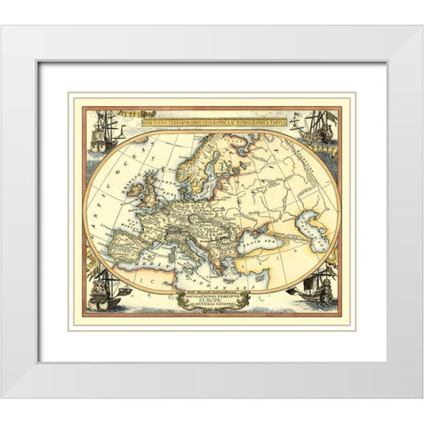 Nautical Map of Europe White Modern Wood Framed Art Print with Double Matting by Vision Studio