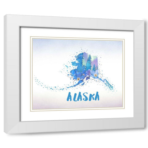 Alaska State Flower (Forget-Me-Not) White Modern Wood Framed Art Print with Double Matting by Inner Circle