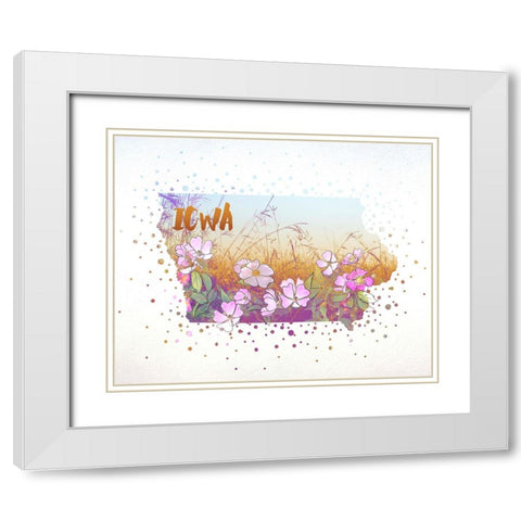 Iowa State Flower (Wild Rose) White Modern Wood Framed Art Print with Double Matting by Inner Circle
