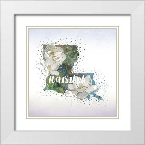 Louisiana State Flower (Magnolia) White Modern Wood Framed Art Print with Double Matting by Inner Circle