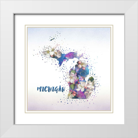 Michigan State Flower (Apple Blossom) White Modern Wood Framed Art Print with Double Matting by Inner Circle