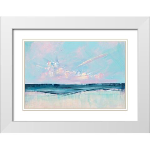 Pink Sunset Over the Shore II White Modern Wood Framed Art Print with Double Matting by Circle Art Group