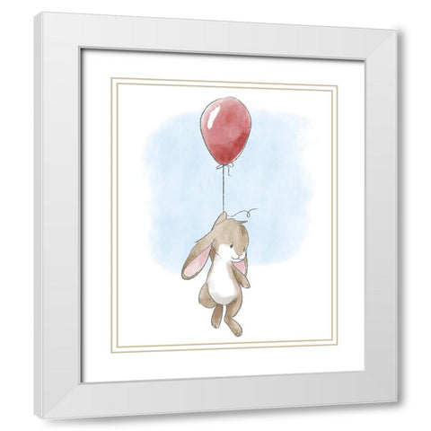Little Bunny and Balloon White Modern Wood Framed Art Print with Double Matting by Circle Kids
