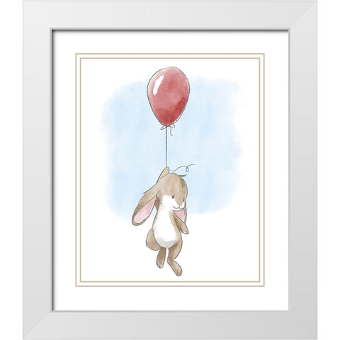 Little Bunny and Balloon White Modern Wood Framed Art Print with Double Matting by Circle Kids