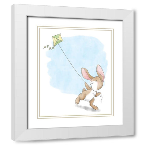 Little Bunny Flying a Kite White Modern Wood Framed Art Print with Double Matting by Circle Kids