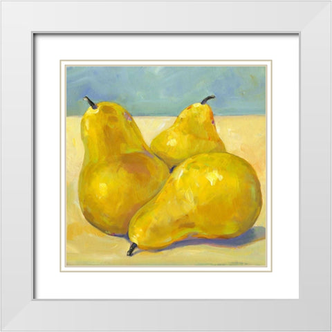 Tres Pears White Modern Wood Framed Art Print with Double Matting by OToole, Tim