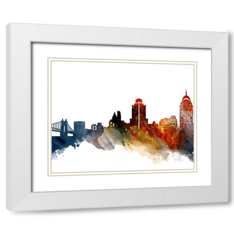 Cincinnati Watercolor Cityscape II White Modern Wood Framed Art Print with Double Matting by Circle Art Group