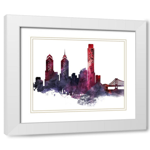 Philadelphia Watercolor Cityscape II White Modern Wood Framed Art Print with Double Matting by Circle Art Group