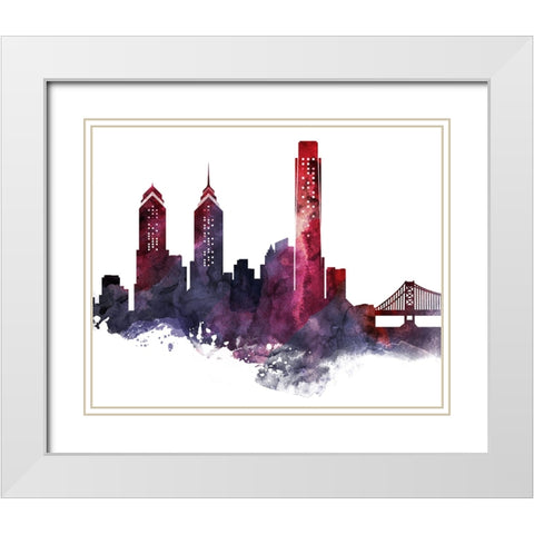 Philadelphia Watercolor Cityscape II White Modern Wood Framed Art Print with Double Matting by Circle Art Group