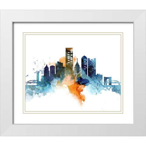 Pittsburgh Watercolor Cityscape II White Modern Wood Framed Art Print with Double Matting by Circle Art Group