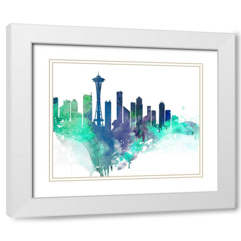 Seattle Watercolor Cityscape II White Modern Wood Framed Art Print with Double Matting by Circle Art Group