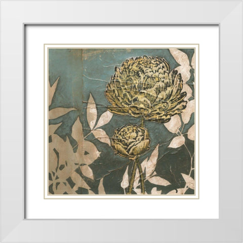 Peony on Blue II White Modern Wood Framed Art Print with Double Matting by Meagher, Megan