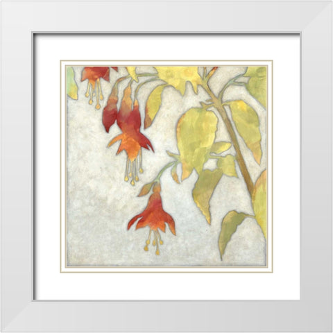 Fuchsia Blooms II White Modern Wood Framed Art Print with Double Matting by Meagher, Megan
