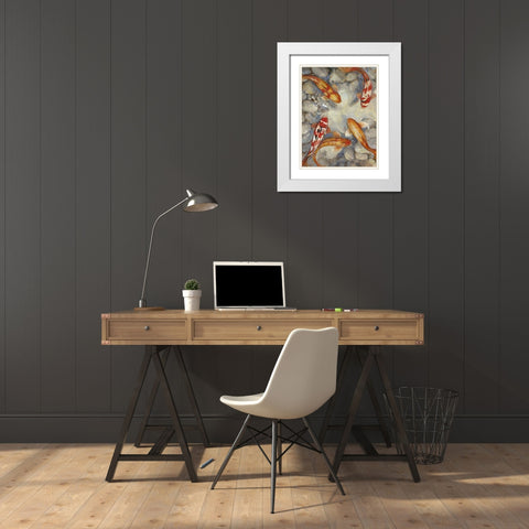 Custom Vibrant Koi I (ASH) White Modern Wood Framed Art Print with Double Matting by OToole, Tim