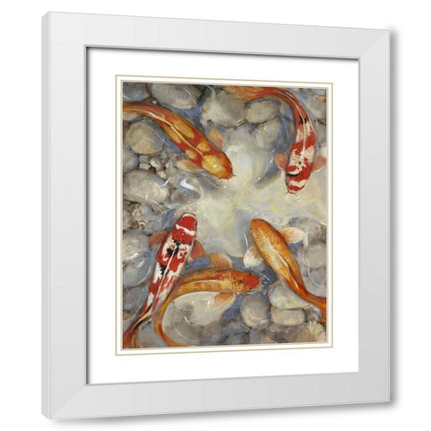 Custom Vibrant Koi I (ASH) White Modern Wood Framed Art Print with Double Matting by OToole, Tim