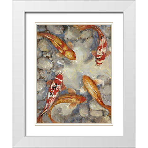 Custom Vibrant Koi I (ASH) White Modern Wood Framed Art Print with Double Matting by OToole, Tim